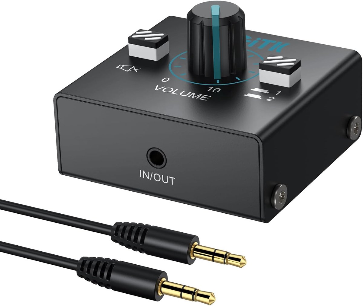 SnelShoppen - 3.5mm Audio Switch met Volume Controle, 1 in 2 uit en 2 in 1 uit Stereo Audio Splitter, Mute Functie, Aux Selector voor PC TV