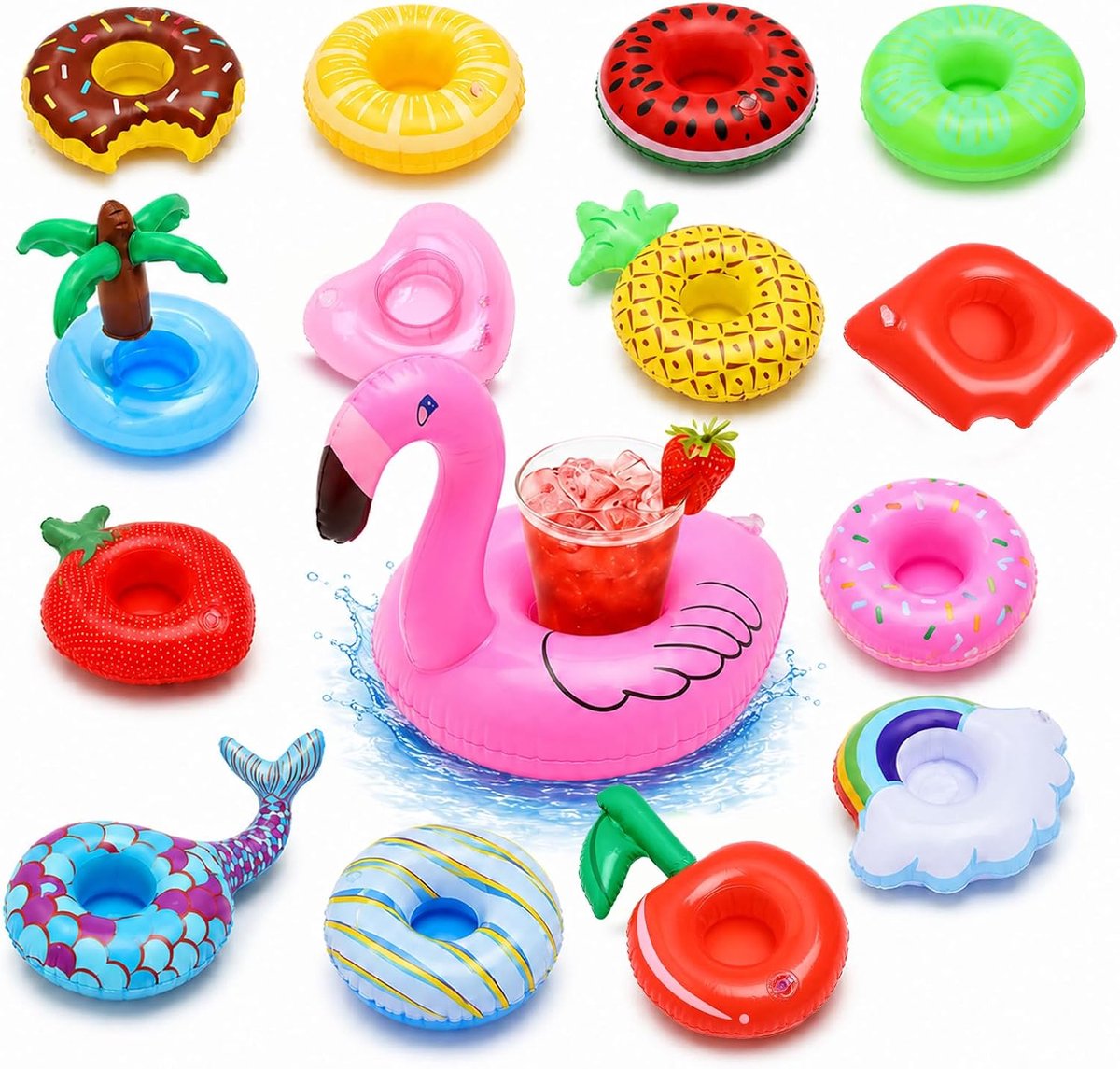 SnelShoppen - 15pcs Opblaasbare Drinkhouders, Drijvende Bekers, Inclusief Luchtpomp, Perfect voor Zwembad, Tuin Feesten, Kinderen en Gezinnen