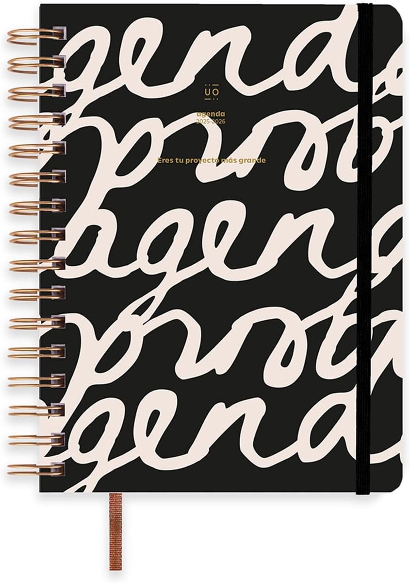 SnelShoppen - Schoolagenda 2025-2026, Dagelijkse Overzicht, Zwart, 416 Pagina's, Inclusief 127 Stickers, Elastische Band, en Registratietape
