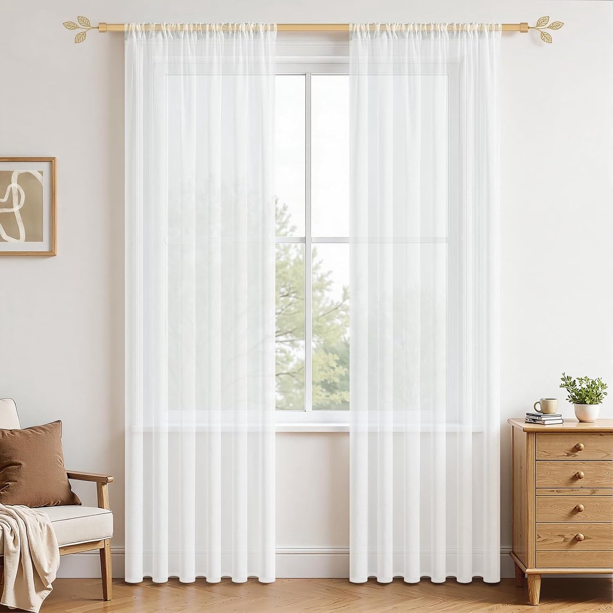 SnelShoppen - Transparante Voile Gordijnen 2 Stuks 230x140cm Wit - Semi-Transparant Linnen Look voor Keuken, Kinderkamer, Woonkamer en Slaapkamer