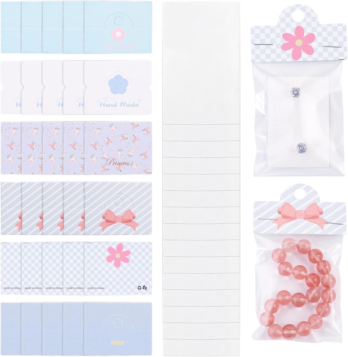 SnelShoppen - 60 Stuks Sieraden Verpakking Pouch Met Papier Opvouwbare Header Kaarten Rechthoek Cellofaan Zakken Voor Armband Oorbel Ketting Sieraden