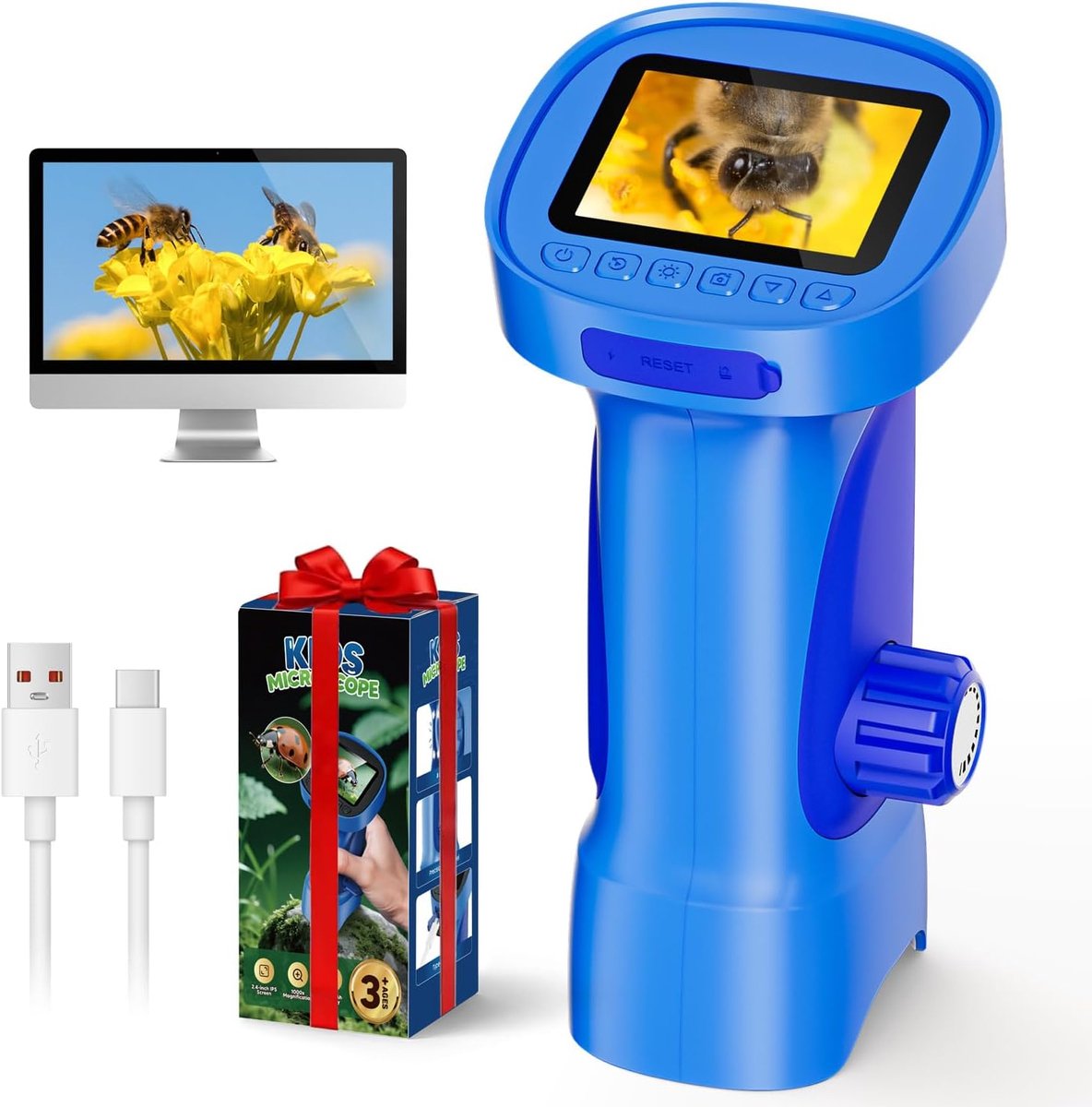SnelShoppen - Kids Microscoop Handheld Digitale Camera 2" HD IPS Scherm 1000X Vergrootglas Mini Natuur Explorer Speelgoed voor Kinderen 3-12 Jaar - ST