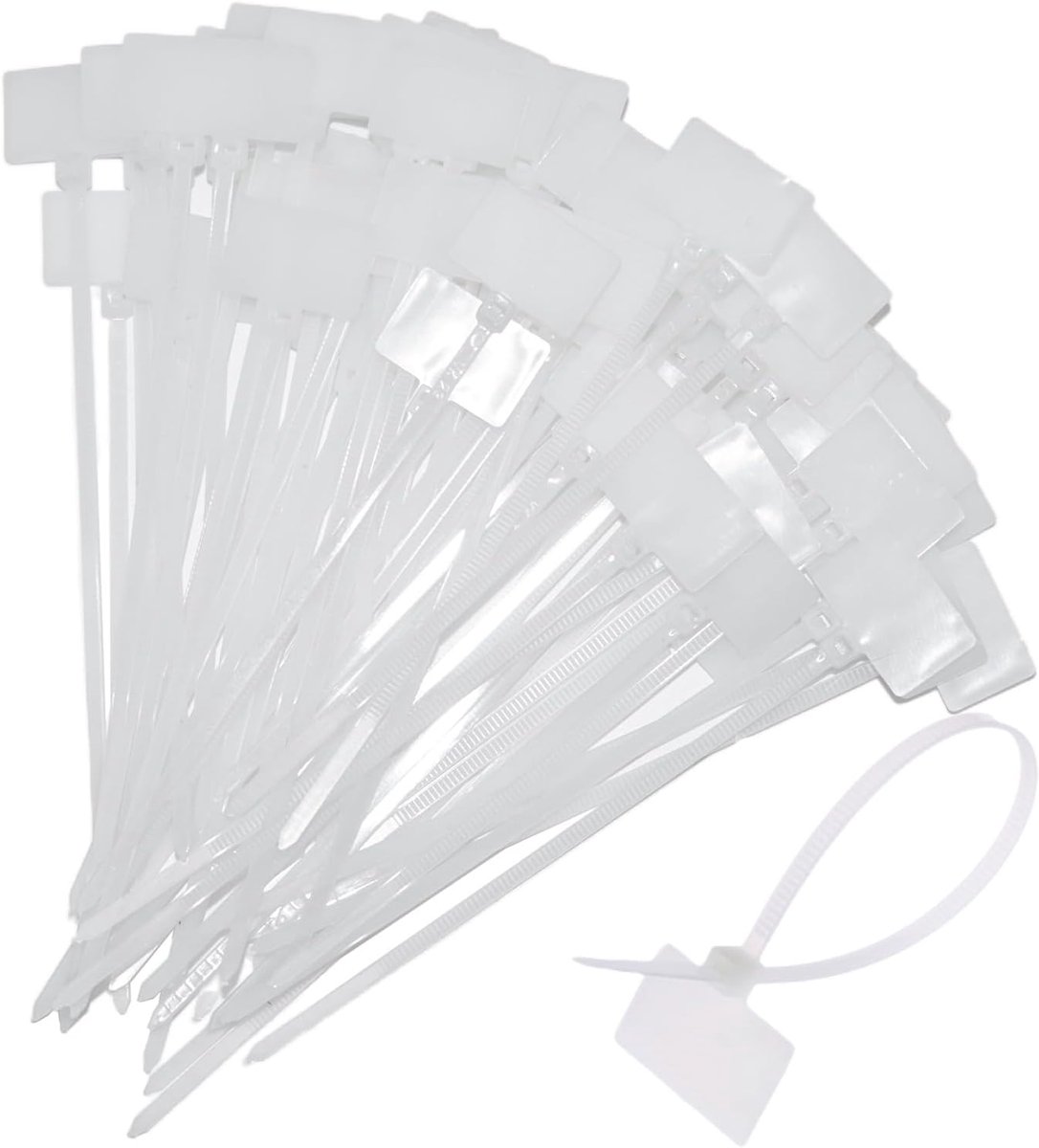 SnelShoppen - Cable Ties 200 Stuks, 100 x 2.5 mm met Etiketveld, Wit - Kabelmarkering, Slangmarkering, Nylon Kabelbinders voor Thuis en Kantoor
