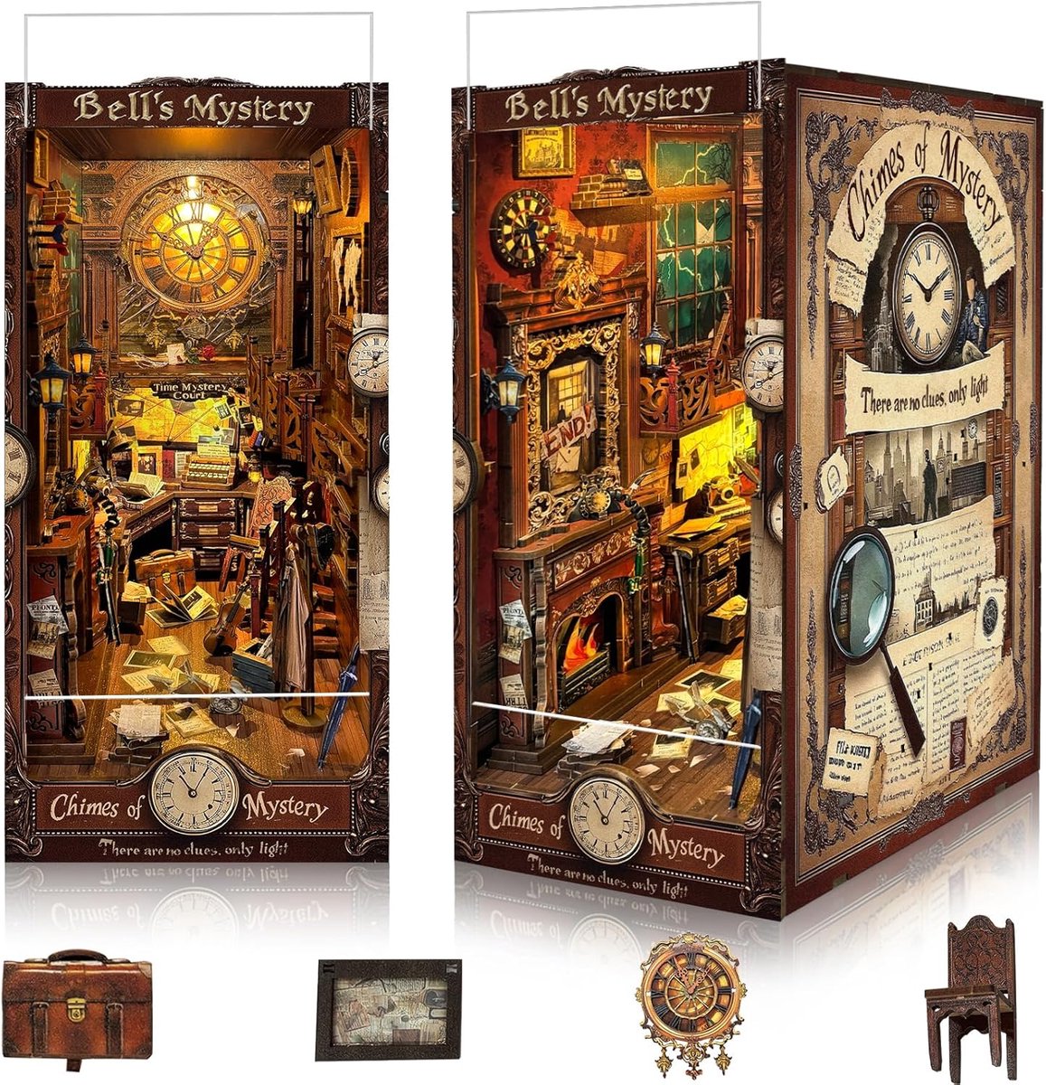 SnelShoppen - DIY Book Nook Kit Miniatuur Houten Boekensteun met LED-verlichting - Chimes of Mystery 3D Puzzel Decoratie voor Volwassenen en Tieners