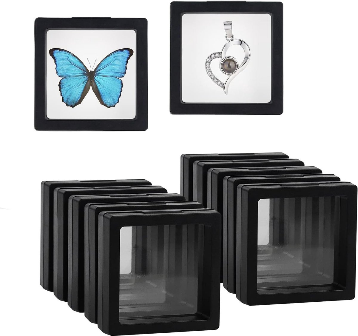 3D Floating Frame Set van 10 Stuks, Transparante Plastic Display Box voor Munten, Sieraden en Medailles, 7x7cm Decoratieve Opbergdoos