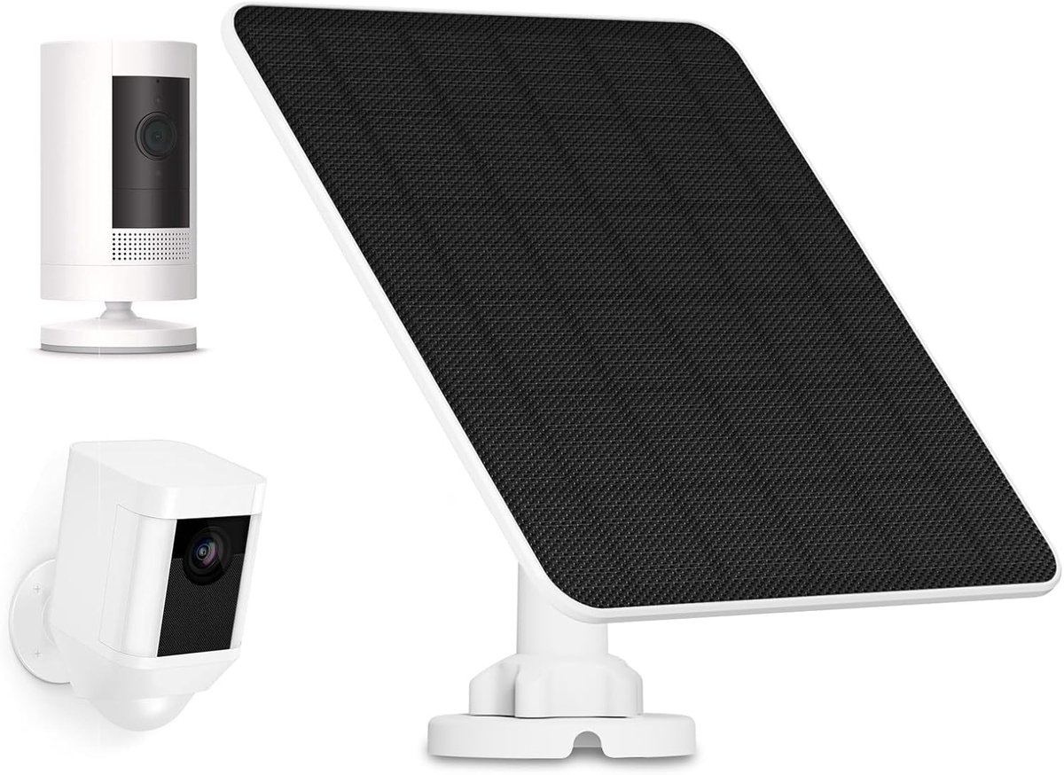 SnelShoppen - 5W Solar Paneel voor Ring Camera, IP65 Waterdicht, Inclusief Barrel Plug naar USB-C Adapter, 9.8ft Kabel, Geschikt voor Stick Up Cam, Sp