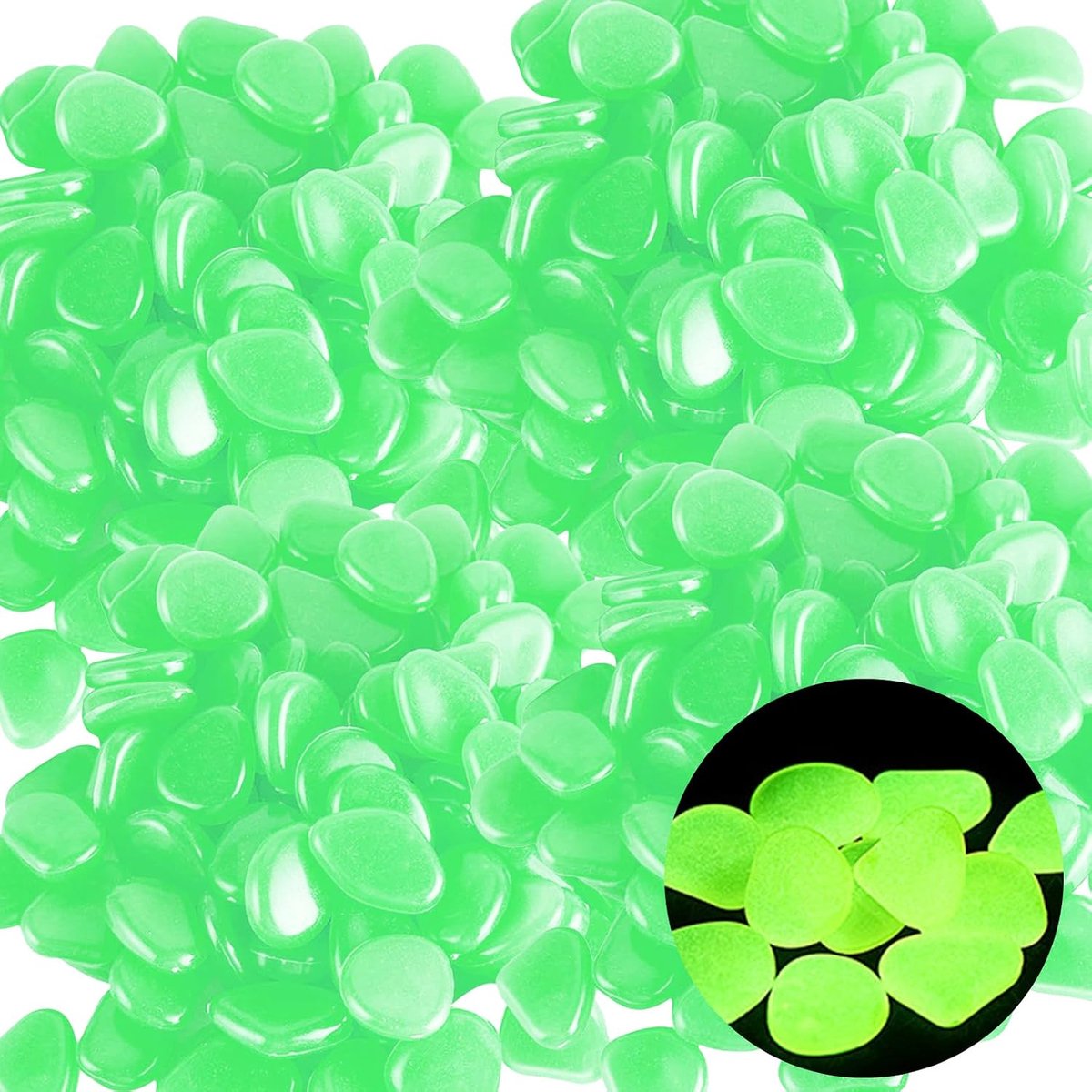 SnelShoppen - 400 Stuks Lichtgevende Stenen - Fluorescerende Steentjes voor Tuin, Aquarium, Oprit, Terras, Gazons, Kinderkamer - Groene Hars, Veilig e