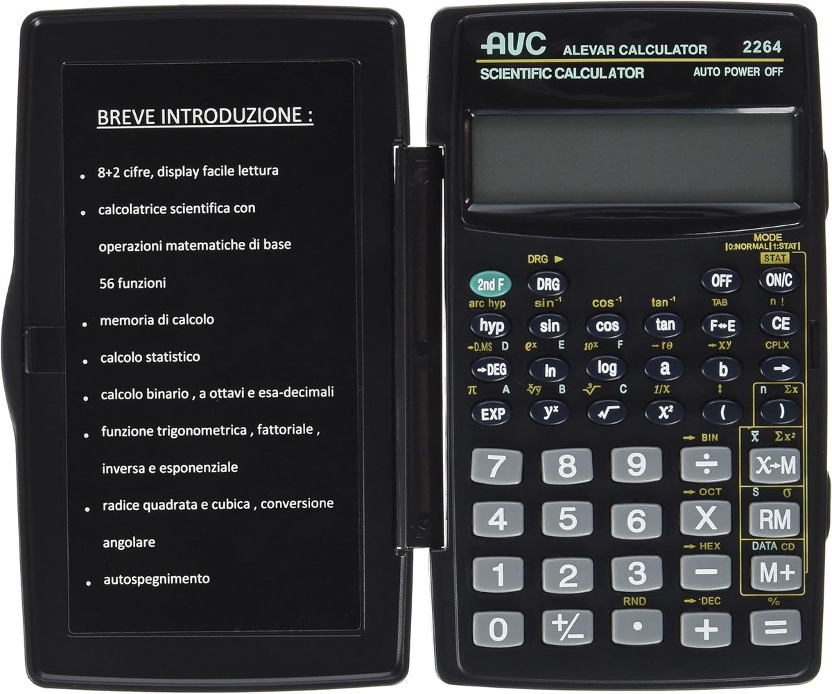 SnelShoppen - Wetenschappelijke Rekenen - AVC Wetenschappelijke Rekenmachine 8+2 Digits, 56 Functies, Hard Case met Deur, Zwart - Perfect voor School,