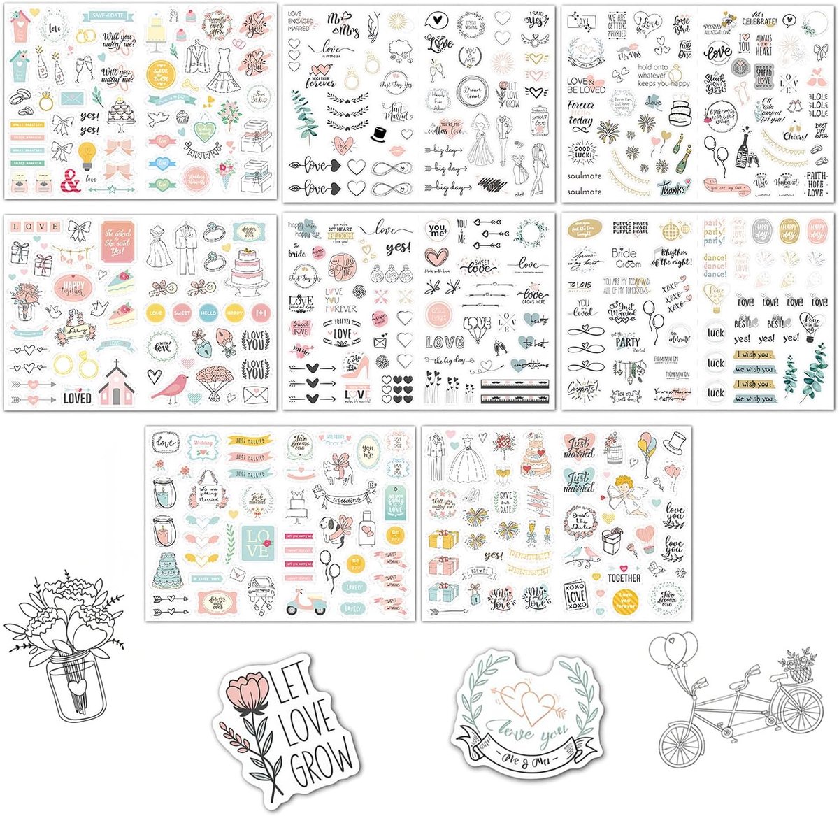 SnelShoppen - Wedding Photo Album met 436 Vintage Stickers - Perfect voor Gastboek, Scrapbook en Bruiloft Decoratie met Hart Motieven