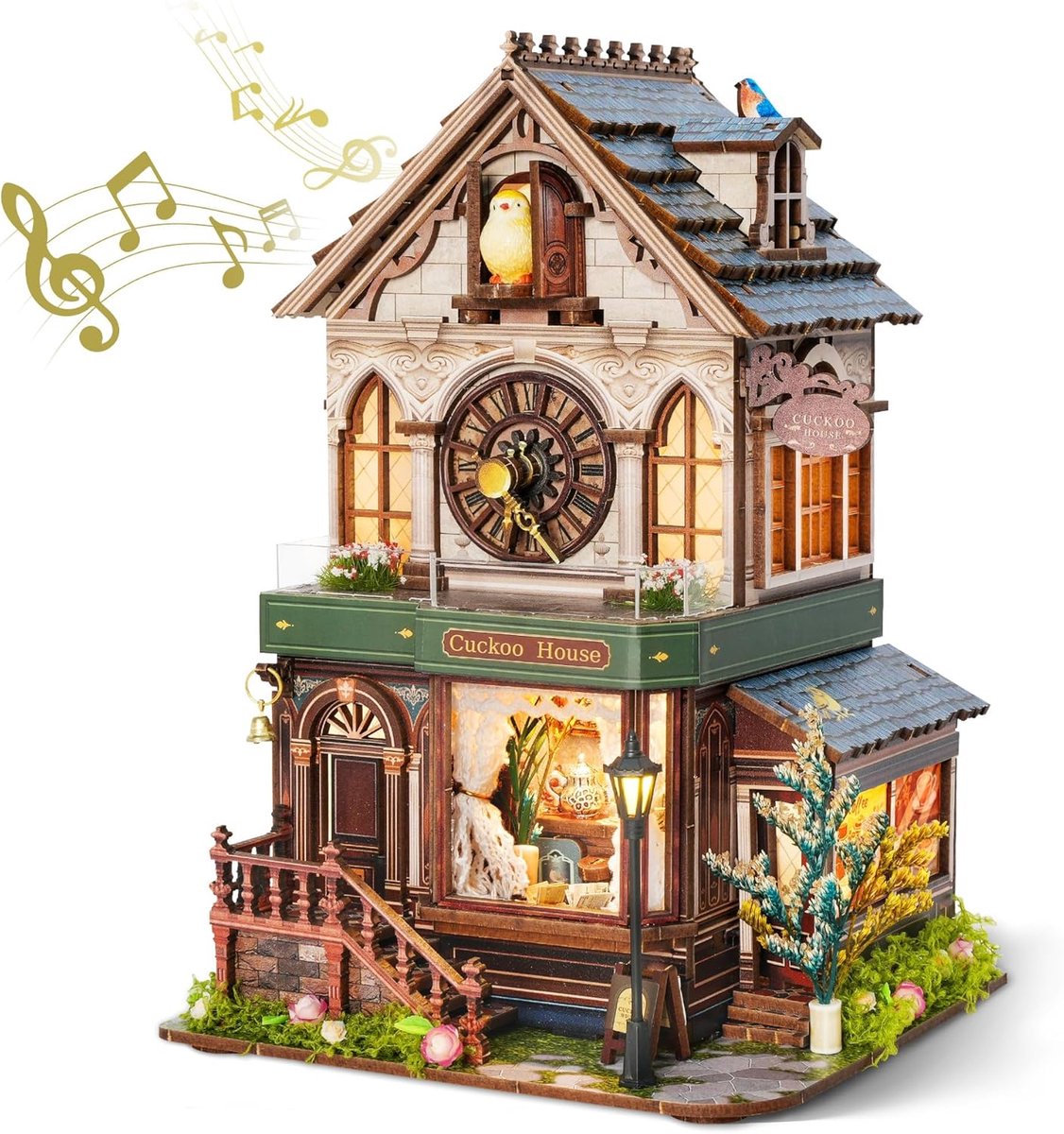 SnelShoppen - 3D Houten Puzzel Miniatuur Huis met Koekoeksgeluid – DIY Mechanisch Koekoeksklok Model Bouwpakket, Unieke Handgemaakte Decoratie voor Vo