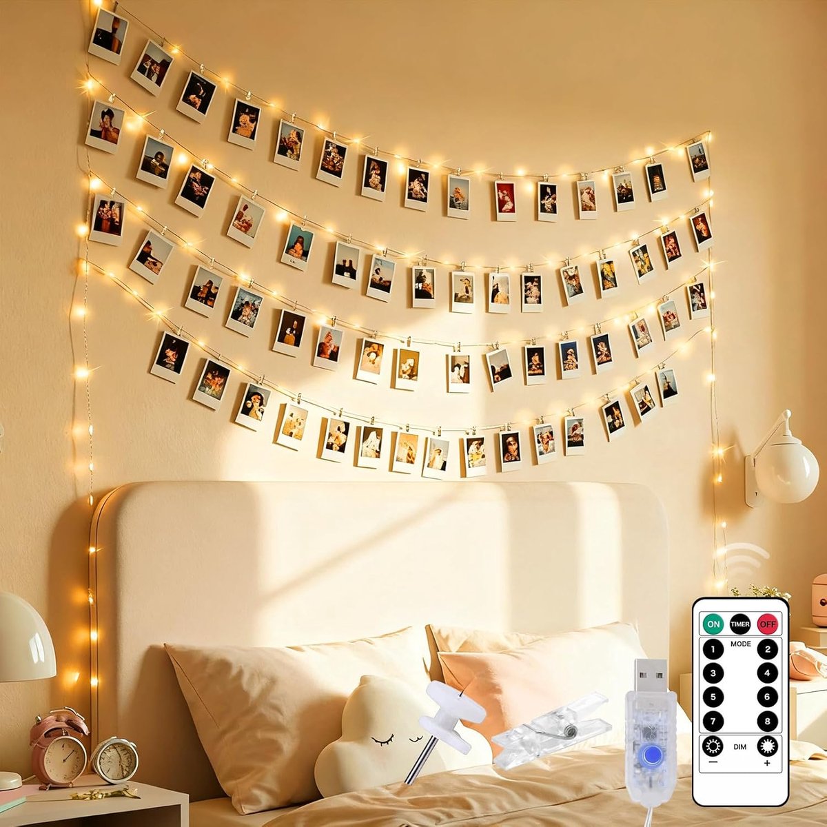 SnelShoppen - 100 LED String Light met Foto Clips, USB, 8 Verlichtingsmodi, Afstandsbediening, Variabele Helderheid - 10m Lichtketting voor Slaapkamer