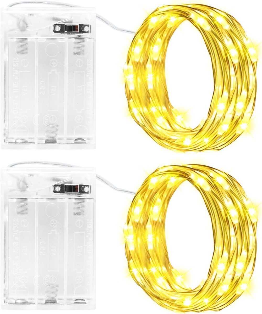 Thijox - 2 Stuks Micro LED Fee Lichten met Batterij en Timer, 30 LED's, 3 Meter, Waterdicht IP65, Koperdraad voor Binnen en Buiten Decoratie, Perfect