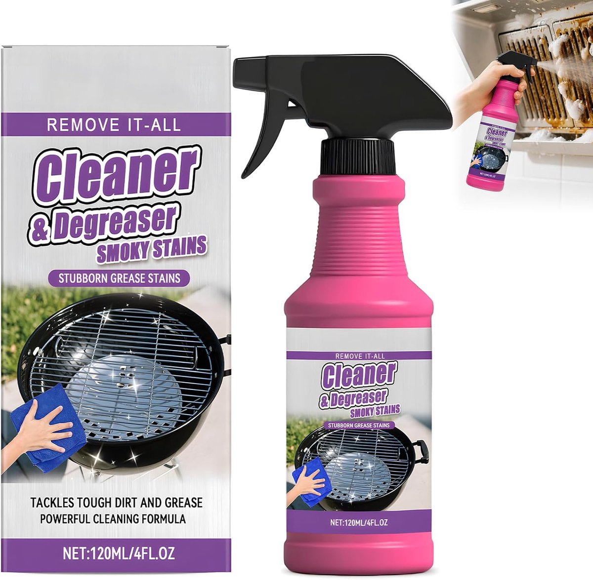 SnelShoppen - Barbecue Cleaning Spray 120 ml - Krachtige Ontvetter en Vettige Restverwijderaar voor BBQ Grill, Oven en Keuken - Effectieve Barbecue Cl