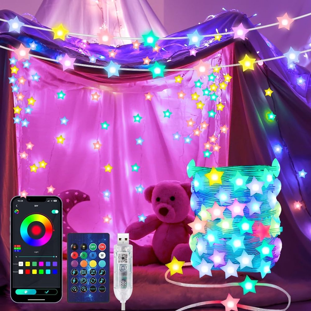 Thijox - Smart Star String Lights 10M 66 LED Kleurveranderende Lichtslingers USB-aangedreven voor Buiten/Binnen, Perfect voor Halloween en Kerstfeestd