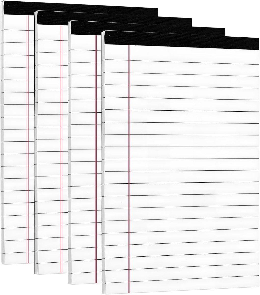 SnelShoppen - 4x A5 Gelinieerd Notitieblok, Afscheurblok met 30 Vellen per Boekje, Wit, Perfect voor Werk, Kantoor, Studie, Thuis, School, Notities en