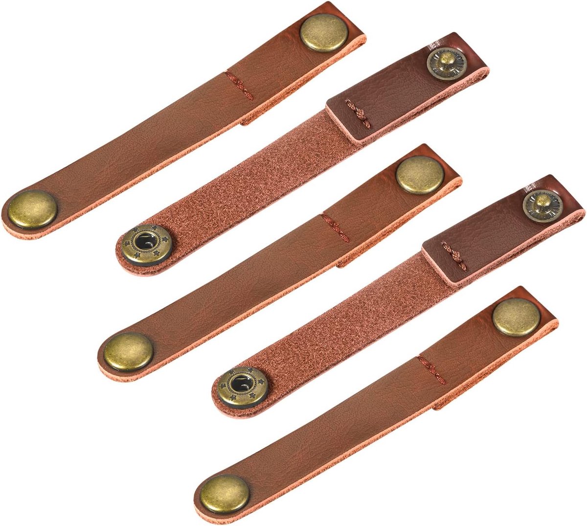 SnelShoppen - Set van 5 Leren Kabelbinders, Kabelorganizer voor USB- en Hoofdtelefoonkabels, Lichtbruin, 90 x 12 mm, Perfect voor Thuis en Kantoor