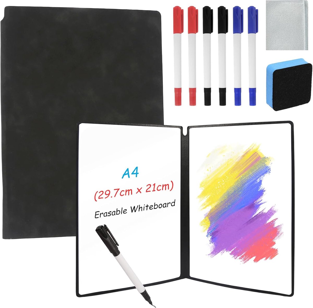 Thijox - Kleine draagbare witte plank A4-formaat, herbruikbaar met pen en gum, gaaszak, ideaal voor kantoor, school, huis en bureau