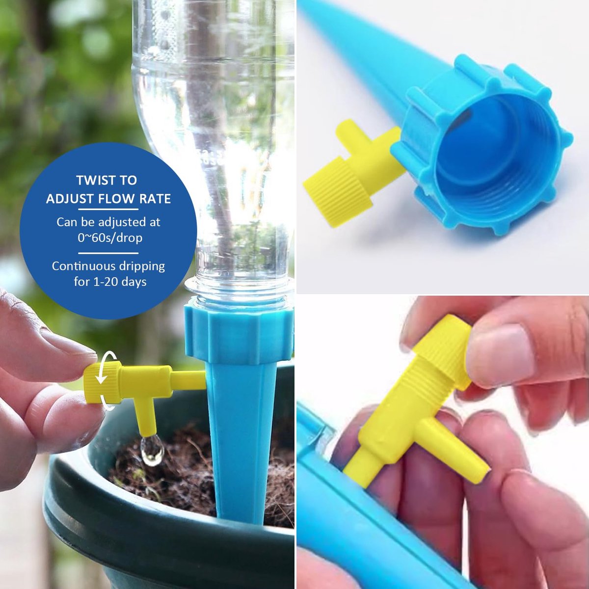 SnelShoppen - 20-Delige Automatische Bewateringsset, Planten Bewateringssysteem, Verstelbaar Irrigatiesysteem, Ideaal voor Tuin en Kassen, Blauw en Gr