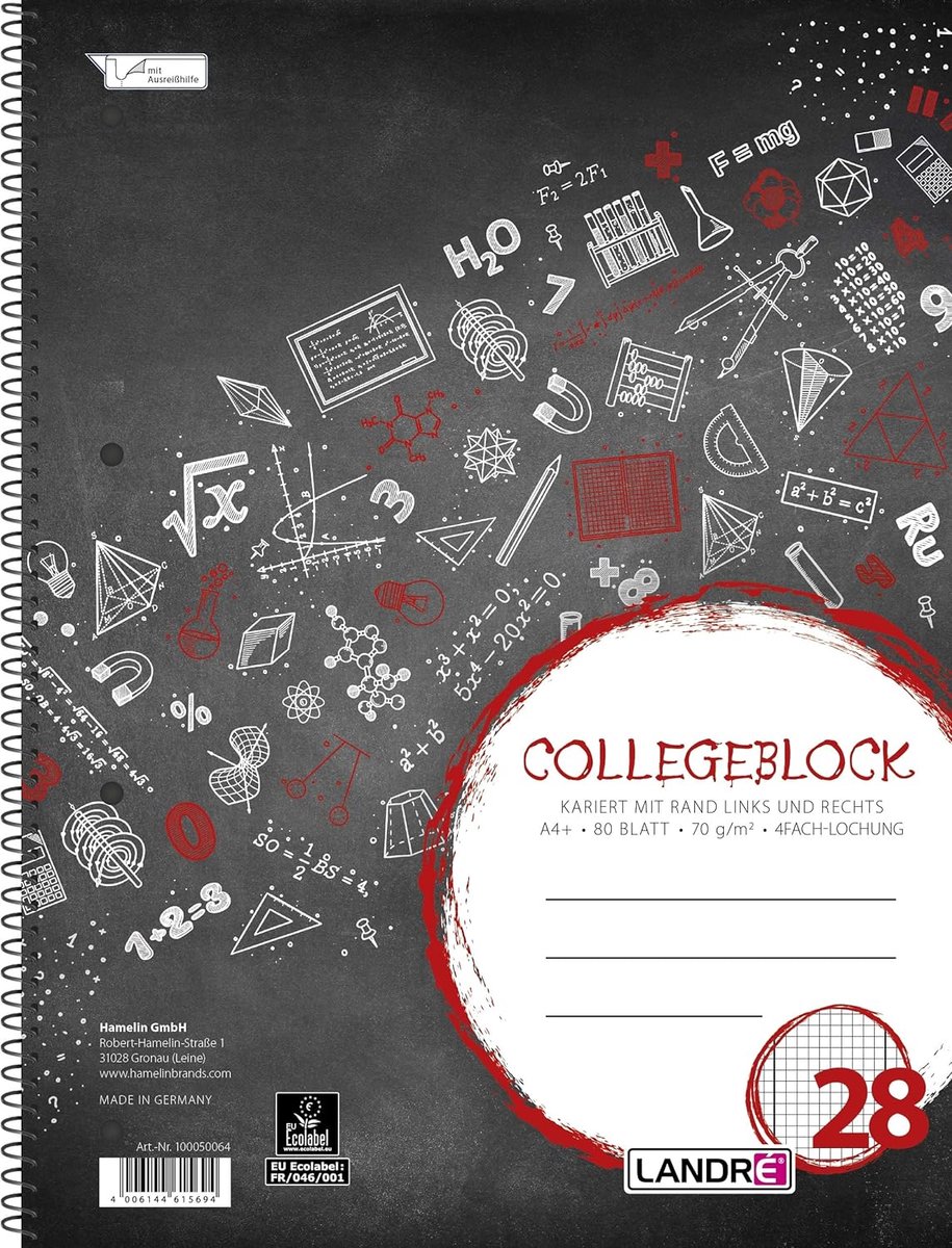 SnelShoppen - Collegeblok A4, 80 vellen, geruit, 70 gsm, houtvrij papier, trendy design, schrijfpapier voor school, kantoor en thuisgebruik