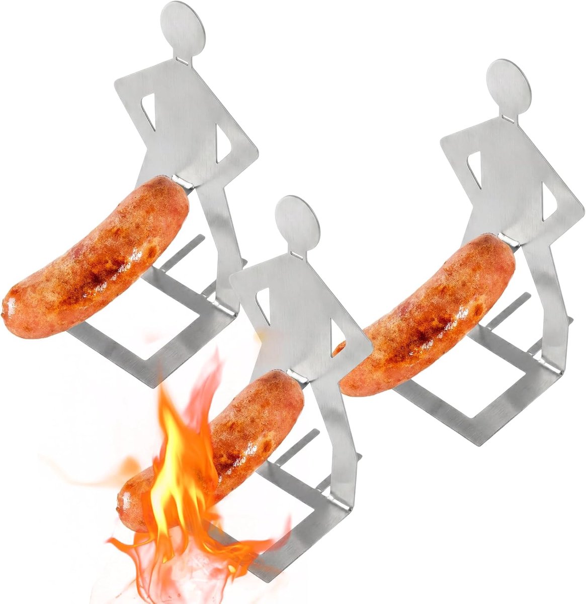 SnelShoppen - 3 stuks roestvrijstalen grillworsthouders, grappige hotdoghouder, staande worstbraadstandaard, creatieve barbecue-accessoires voor tuin,