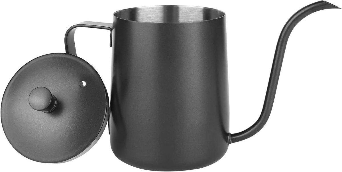 350ml Zwarte Gieter voor Kamerplanten - RVS Mini Gieter met Lange Tuit, Ideaal voor Binnenplanten en Vetplanten, Inclusief Deksel