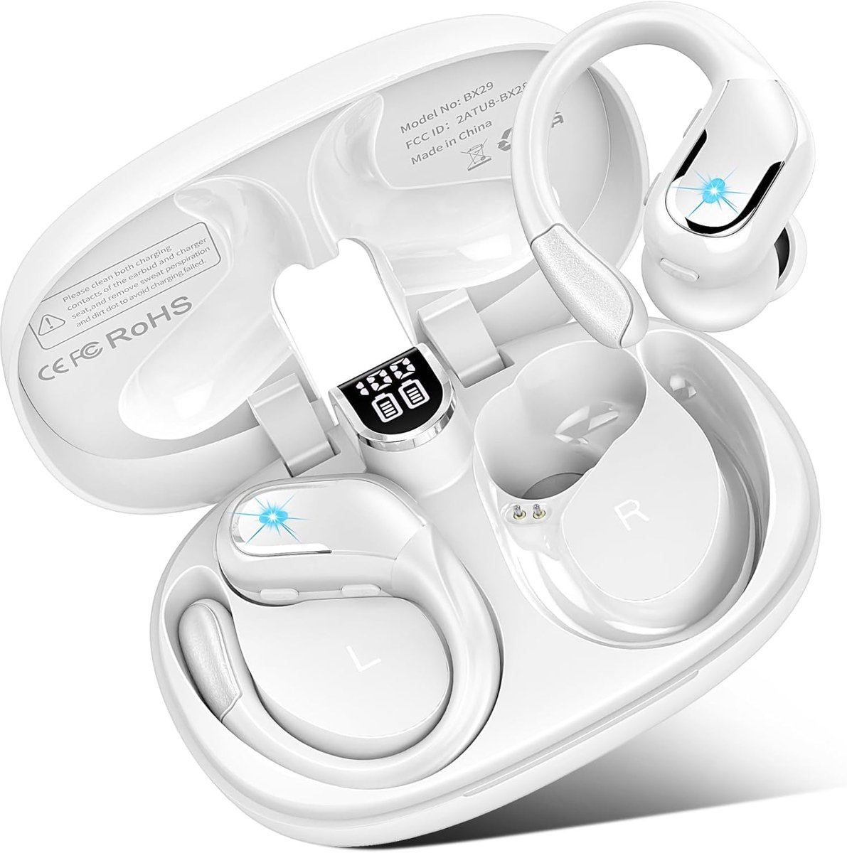 Thijox - Bluetooth Sporthoofdtelefoon - 75 uur Draadloze Hoofdtelefoon met Ruisonderdrukking, IP7 Waterdicht, 4 ENC-microfoons, LED-display, Bluetooth
