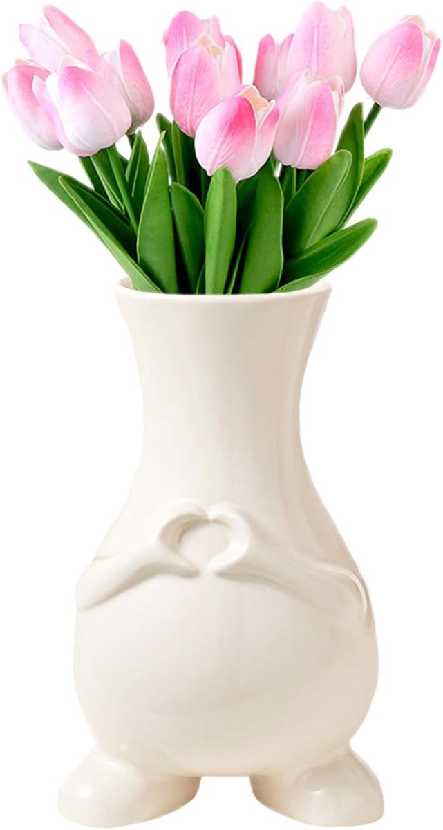 SnelShoppen - Keramische Vaasje Crème Wit Klein Mensenlichaam Bloemenvase Minimalistische Stijl Modern Scandinavisch Aesthetic voor Woonkamer Kantoor