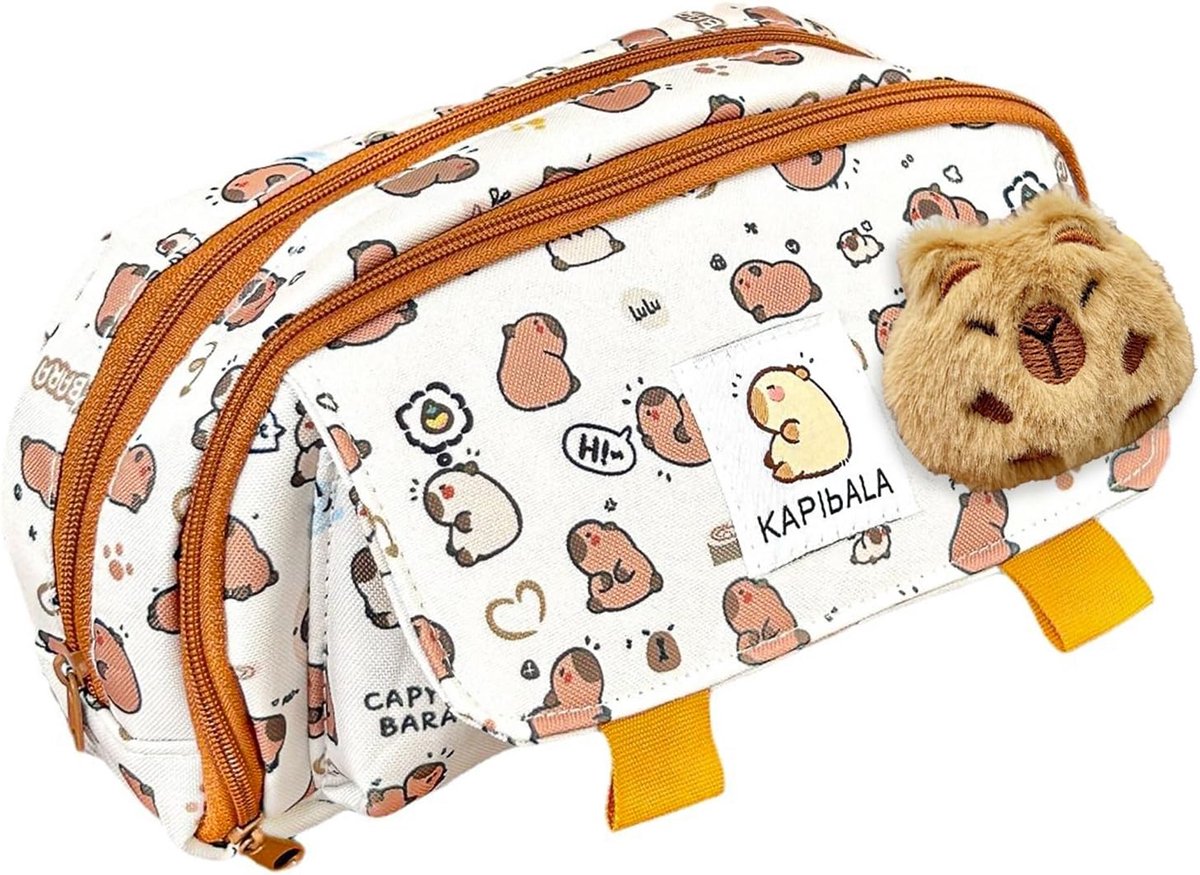 SnelShoppen - Capybara Pencil Case voor Jongens en Meisjes, Multilaags Met Rits, Schattige Schoolbenodigdheden, Groot Voor 50+ Kantoorartikelen, Inclu