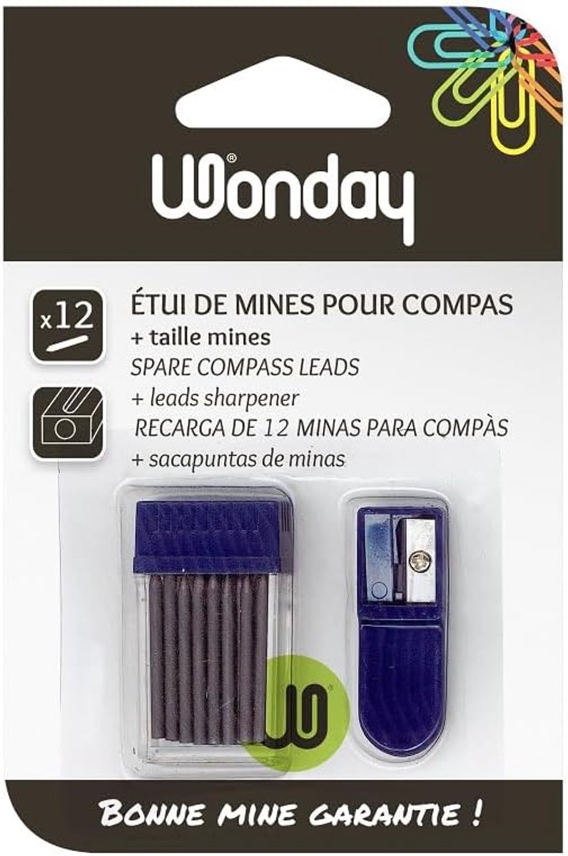 Etui met 12 vullingen voor passer diameter 2 mm en puntenslijper