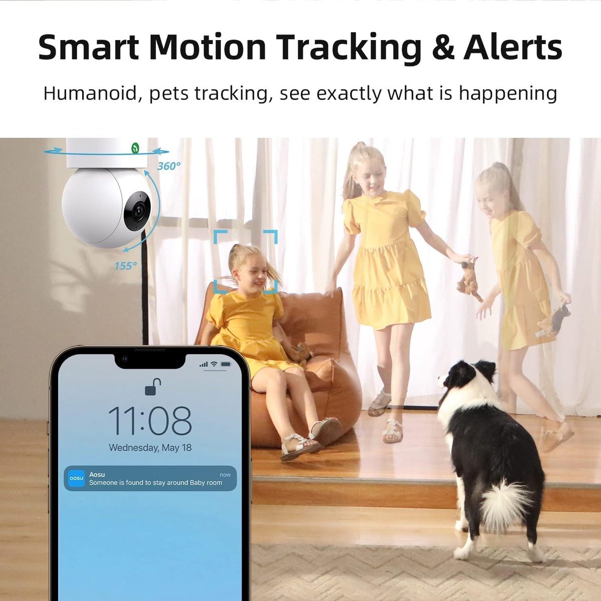 SnelShoppen - 4MP Indoor Beveiligingscamera met 5G/2.4GHz WiFi, Nachtzicht, Baby- en Huisdierbewaking, Alexa Compatibel, Eén Druk Oproep