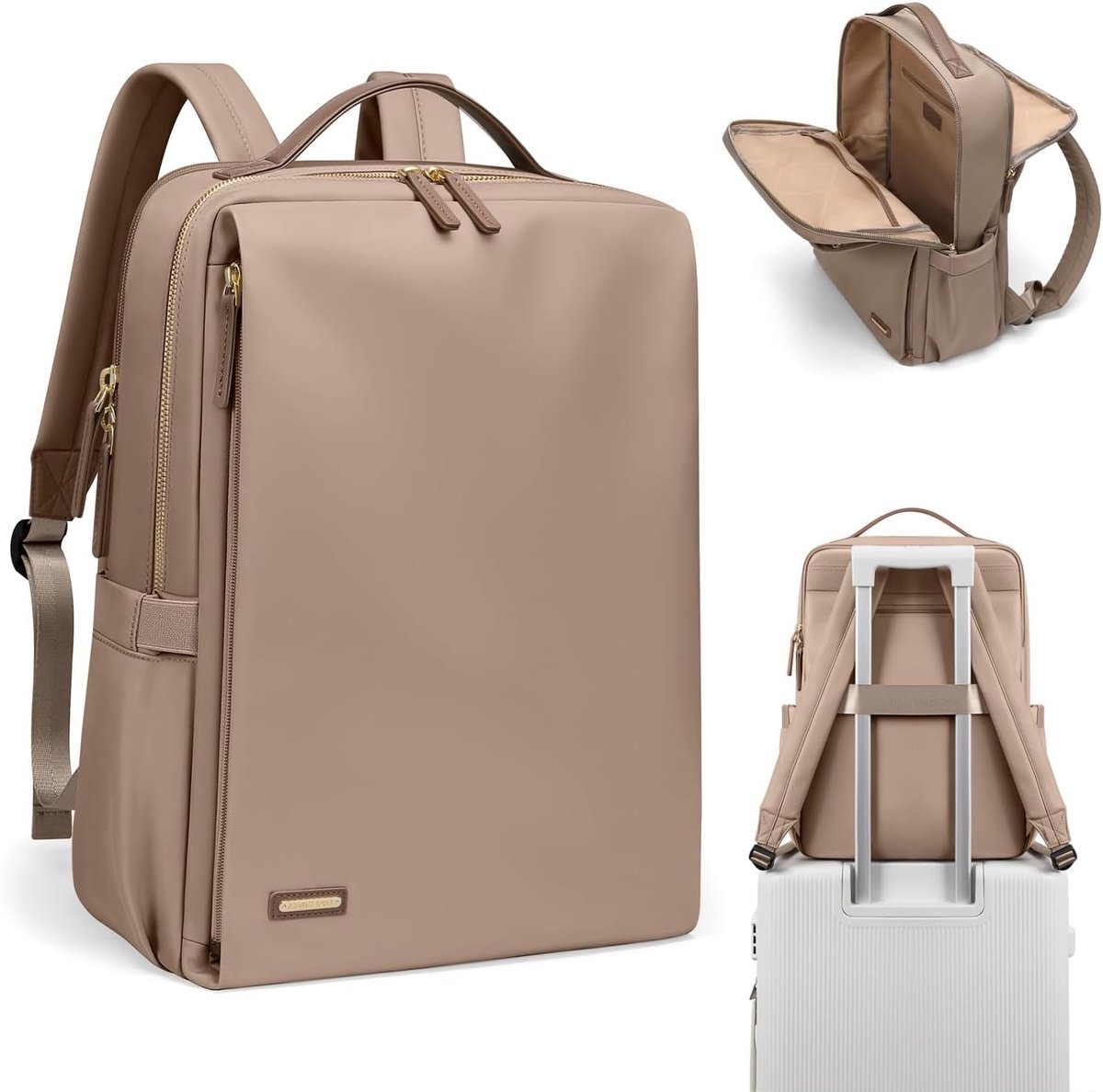 SnelShoppen - Stylish Laptop Backpack voor Vrouwen - Goedgekeurd door Luchtvaartmaatschappijen - Casual Rugzak voor 15.6 Inch Laptop - Champagne Kleur