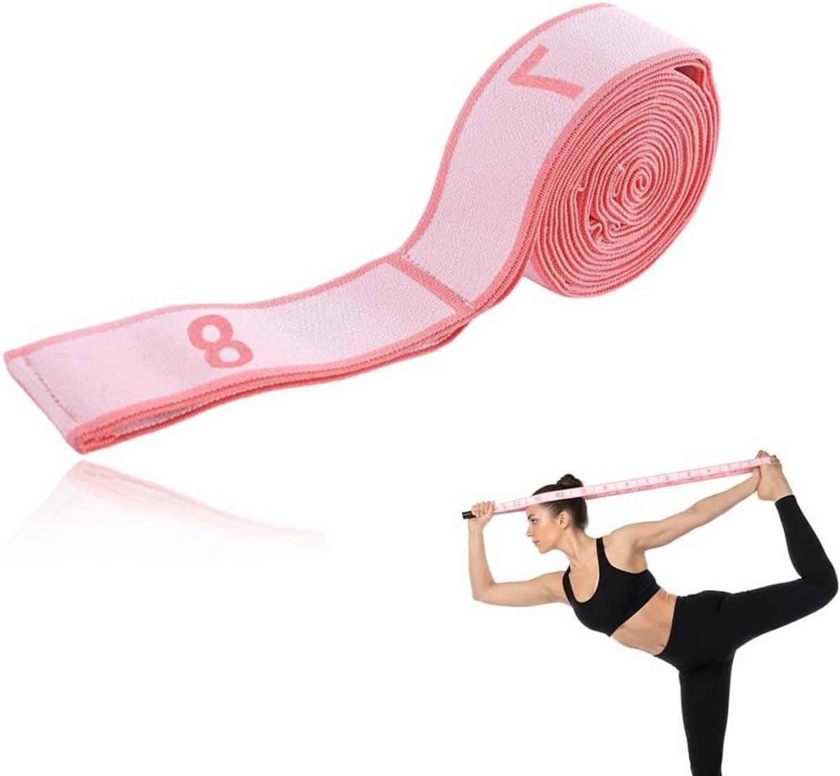 Elastische band voor kinderen met 8 verstelbare lussen voor yoga, gymnastiek en fysiotherapie, ideaal voor flexibiliteit en krachttraining, grapefruitrood