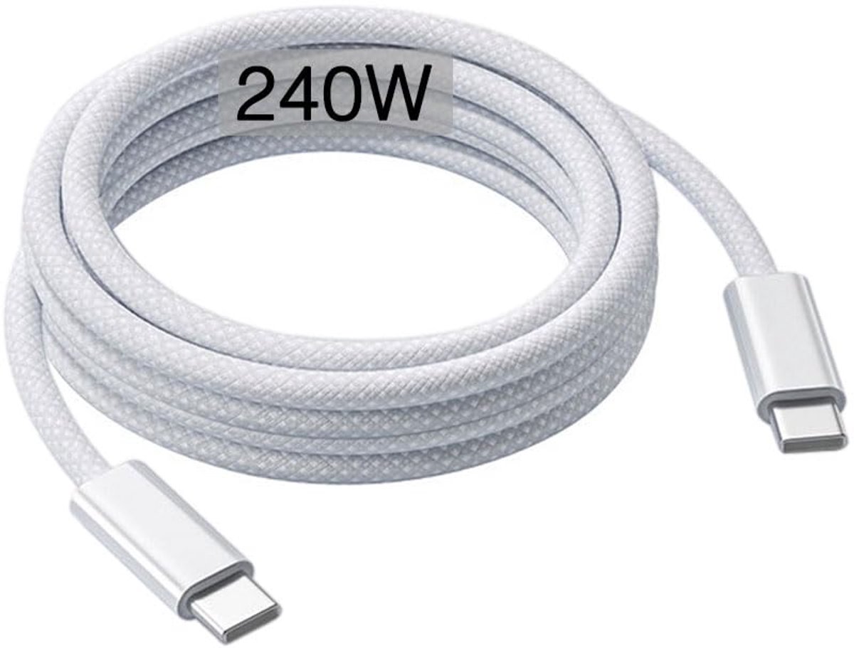 Thijox - 240 W USB-C Kabel 2 m, Snellaadkabel USB C naar USB C voor Macbook Pro M3, Macbook Air M4, iPad Pro 12.9/11, iPhone 17/16/15, Wit, PD 3.0