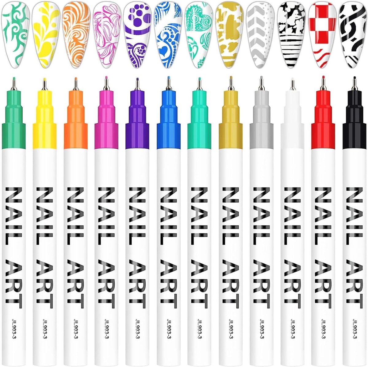 SnelShoppen - 12-delige 3D Nail Art Pens Set - Ultra Dunne Tip Nagel Graffiti Tekenpennen - Nagellak Pens met Fijne Punt - Manicure Tools voor DIY Nag