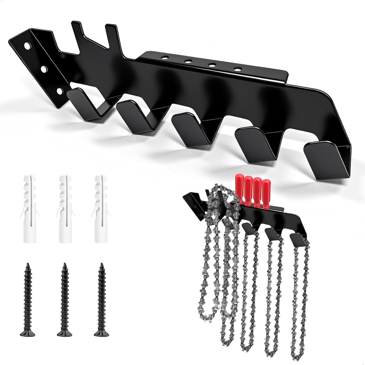 SnelShoppen - Motorzaag Houder, Schroevendraaier Houder, Zware Lasten, Tool Houder, Wand Gereedschappen, Wandmontage, 4 Gaten, Metaal Werkplaats, Roes