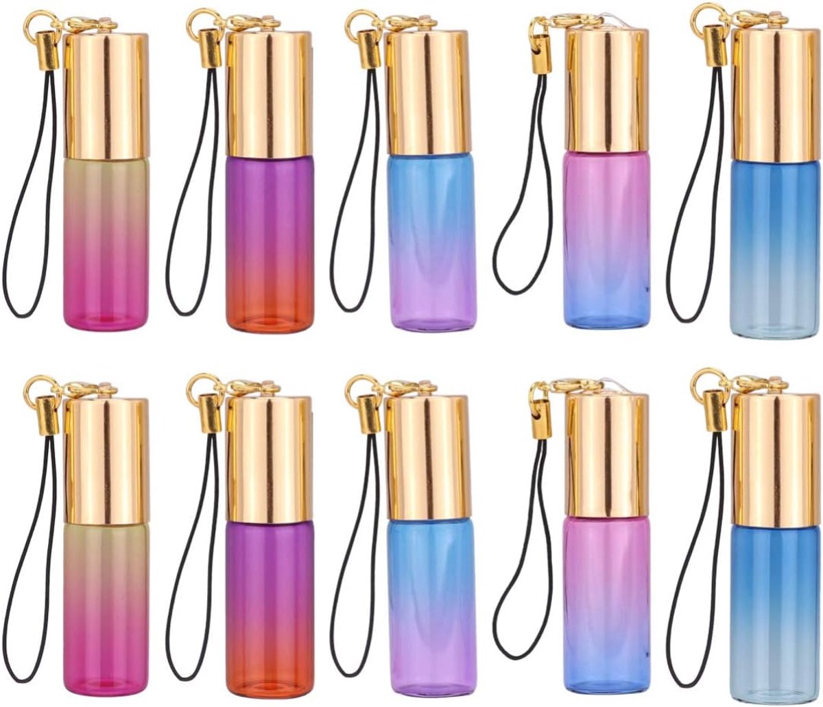 SnelShoppen - 10 Stuks 5ml Essentiële Olie Rollerflessen Sleutelhanger Mini Glazen Flessen Reisperfume Flesjes Aromatherapie