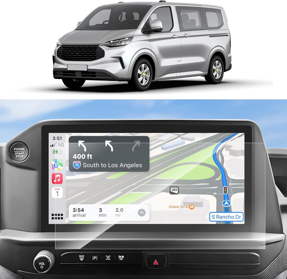 SnelShoppen - 2 Pack Screen Protector voor Ford Tourneo Custom/Transit Custom 2024 2025, 13 Inch SYNC 4, HD PET Film, Eenvoudige Installatie, Geen Res