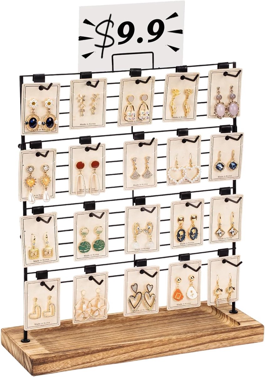 SnelShoppen - Earring Organizer, 4 Tier Wooden Base Jewellery Rack met 20 Haken voor Oorbellen, Sieraden, Kettingen, Armbanden - Perfect voor Feest, C
