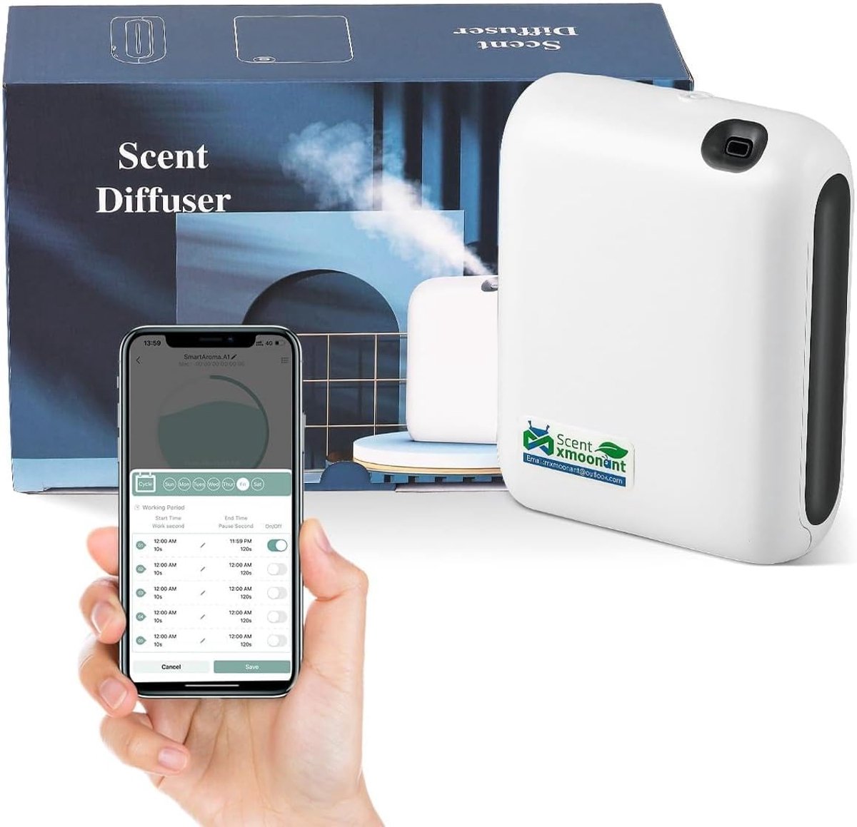 SnelShoppen - Smart Aroma Diffuser - Waterloze Condensatie Atomisatie - OV-2Pro - App en Paneel Bediening - Aroma Verfrisser voor Thuis, Kantoor, Yoga