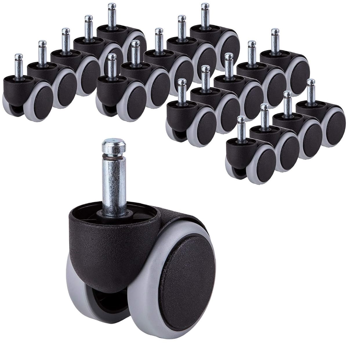 SnelShoppen - Pack van 20 Vervangende 50 mm Rubber Stoelwielen - Dubbele Zwenkwielen, Universele Spare Wielen, Geen Krassen, Stalen As, 10 mm Diameter
