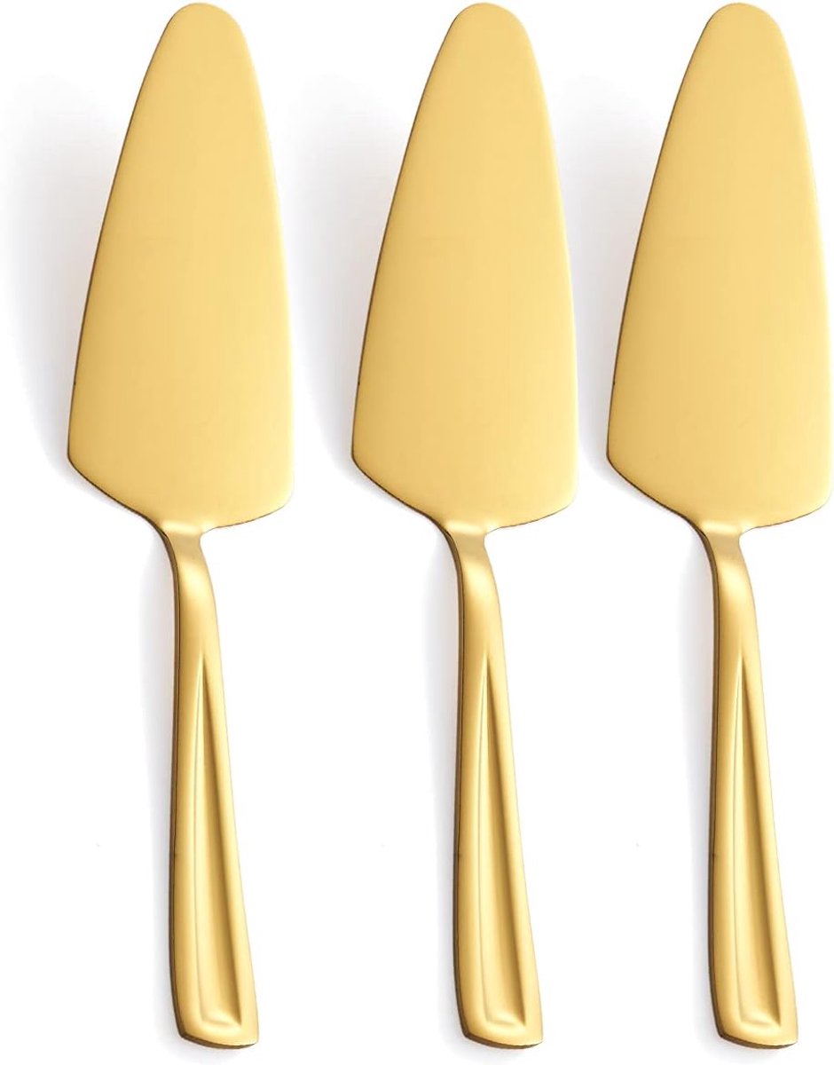 SnelShoppen - Gold Pie Cake Server Set - 3-delige RVS Taartserver Set 23.5cm - Perfect voor Taart, Pizza, Gebak, Lasagne - Vaatwasserbestendig - Luxe