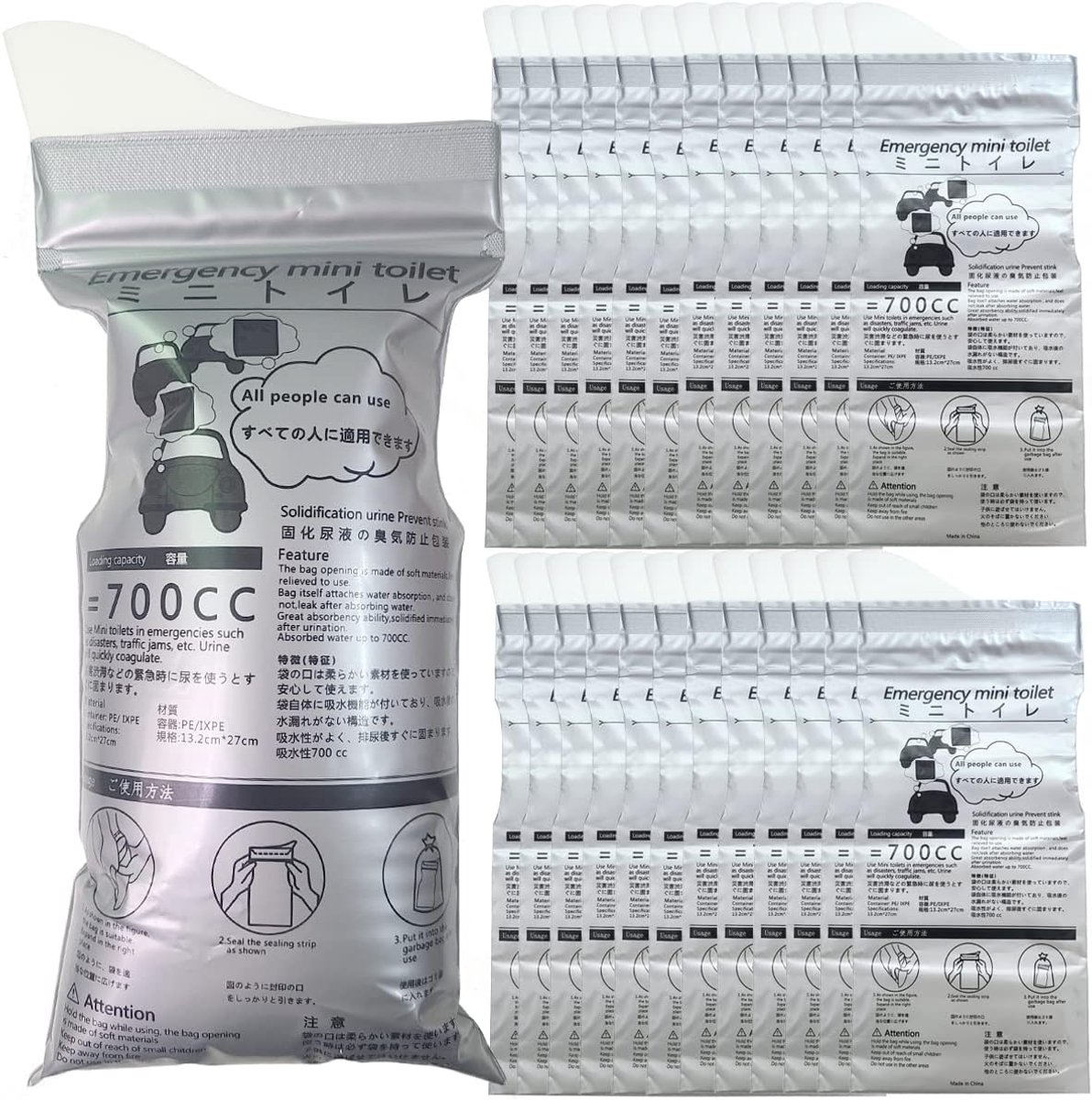 SnelShoppen - Disposable Urine 700ml Afvalzakken - Camping Toilettas - Urinal & Braakzak - Voor Kinderen, Mannen & Vrouwen - Ideaal voor Lange Autorit