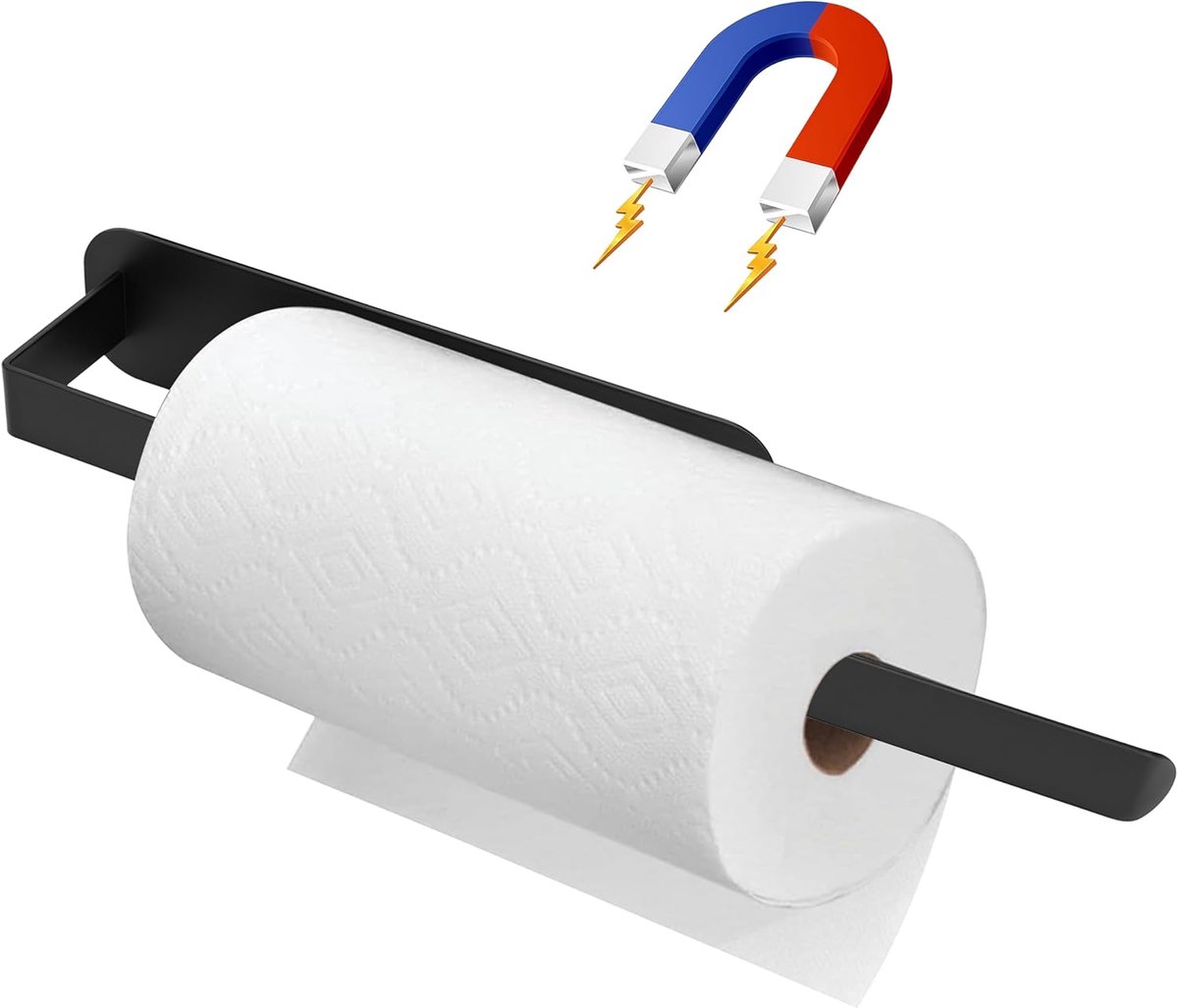 SnelShoppen - Magnetische Keukenrolhouder Koolstofstaal - Sterk Magnetisch Keukenrek - Handdoekhouder Keukenorganisatie - Waterdicht en Roestvrij - Zw