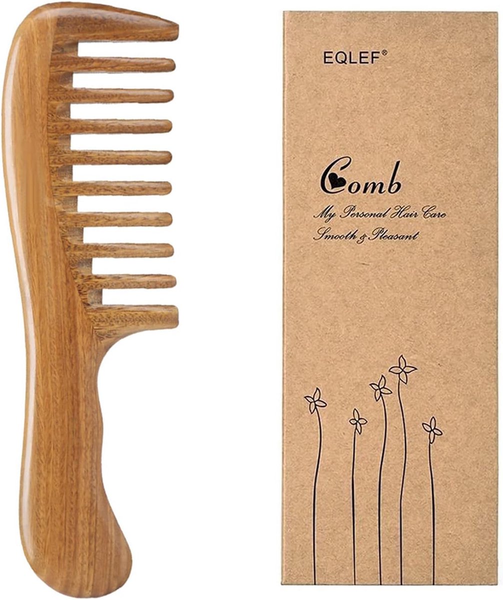 SnelShoppen - Green Sandalwood Kam met Brede Tanden, Handgemaakt, Antistatisch, Natuurlijke Houten Kam voor Krullend Haar, Perfect voor Haarverzorging