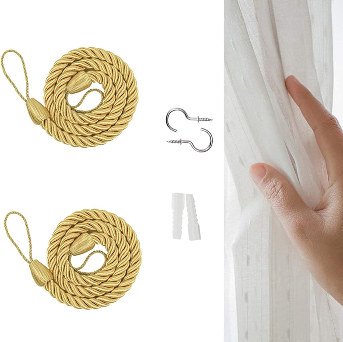 SnelShoppen - 1 Paar Gordijn Ties Backs, Handgemaakte Natuurlijke Katoenen Touw, Decoratieve Gordijnriemen, 70 cm, Geschikt voor Translucente Gordijne