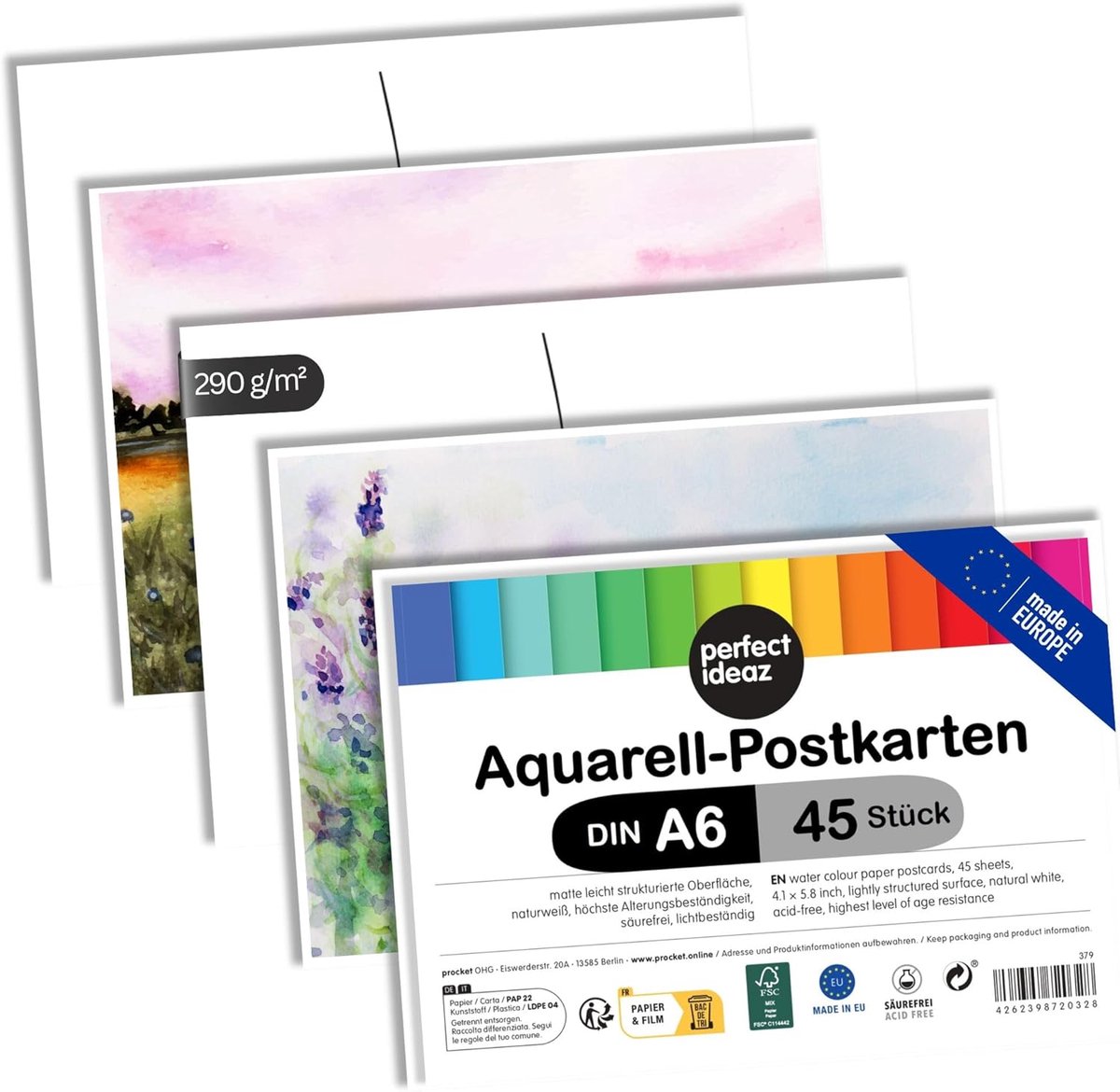 SnelShoppen - Blank Watercolour Cards A6 - 45 Stuks - 290 g/m² Premium Papier - Natuurlijk Wit - Accidvrij - FSC Gecertificeerd - Voor Creatieve Proje