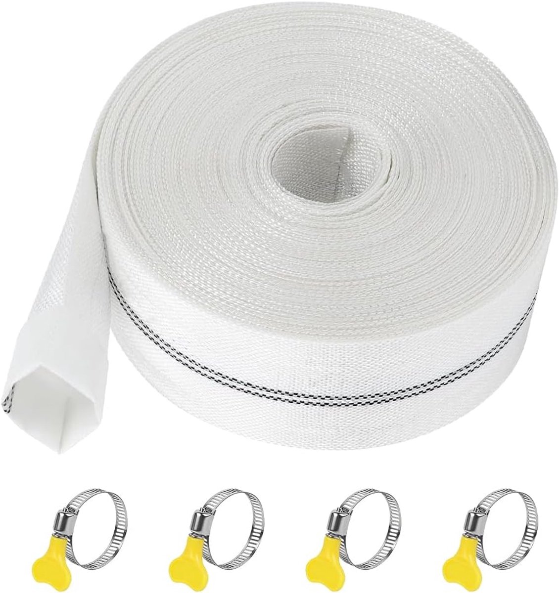 SnelShoppen - 20 m Terugslagslang 32 mm Plat Flexibel Stof met 4 Roestvrijstalen Clips - Afvoerslang voor Dompelpompen, Vuilwaterpompen, Vijver, Tuin,