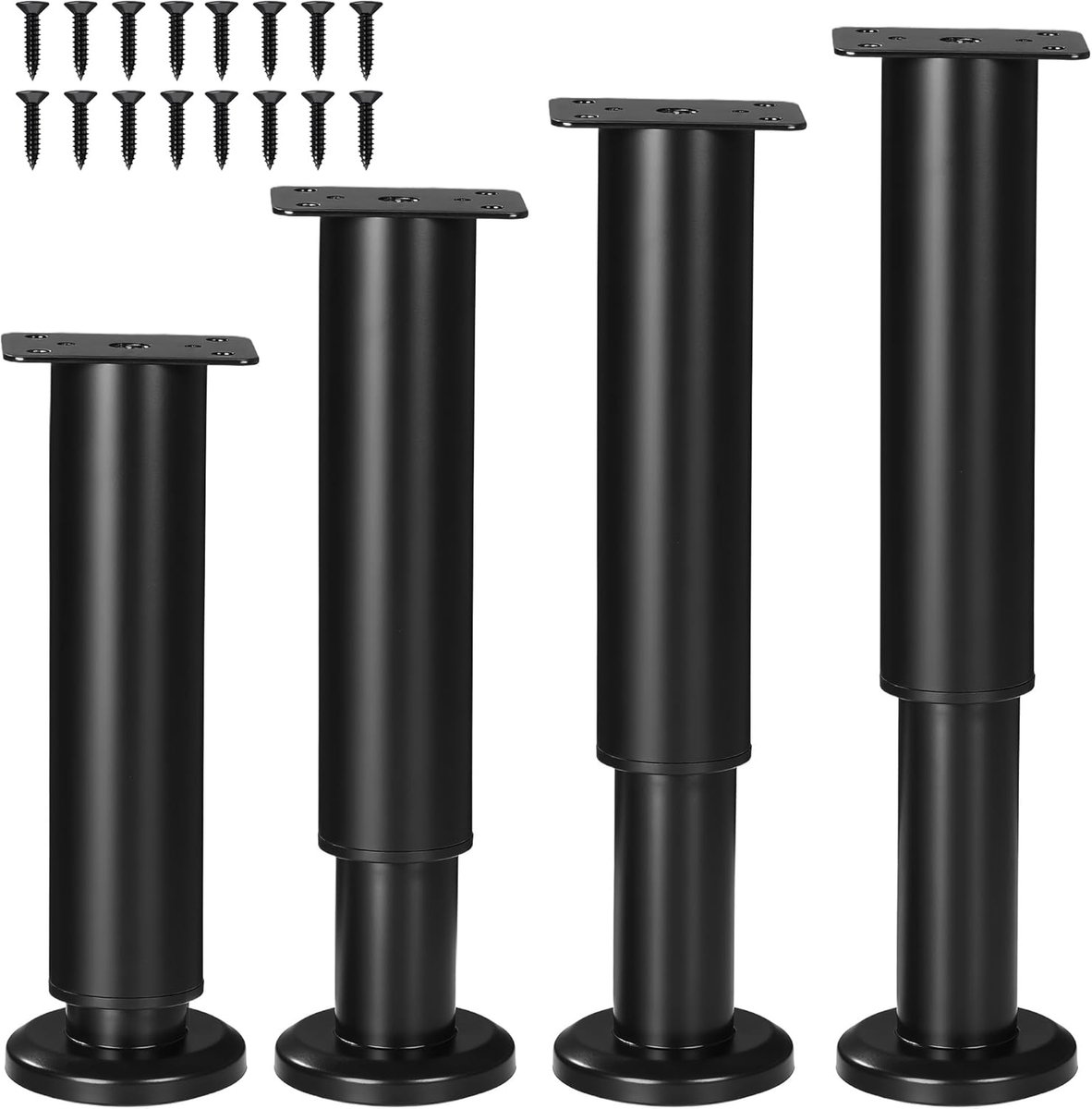 SnelShoppen - 4 Stuks Verstelbare Meubelpoten 18-30 cm - Hoogte Verstelbaar - Zwart Metaal - Perfect voor DIY Meubels - Kasten, Banken, Tafels, Stoele