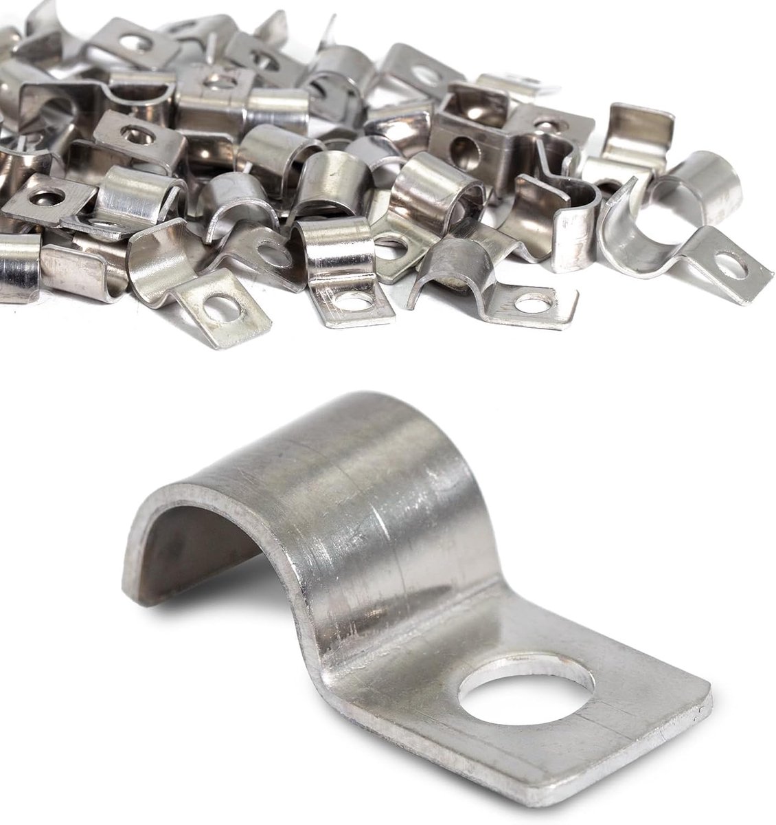 SnelShoppen - Cable Clips 50 Stuks, RVS Pipe Clamps 8 mm, Klemmen voor Kabels, Hoses, en Buizen, Half Klem Design, Voor Binnen en Buiten Gebruik