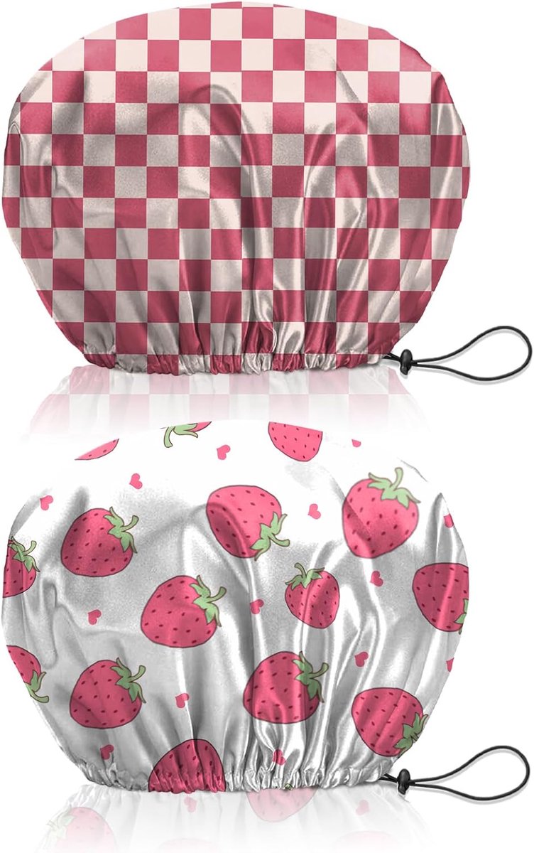 SnelShoppen - Pack van 2 Herbruikbare Douchecaps Waterproof Dubbel Laags Elastisch Verstelbaar Schattig Esthetisch voor Vrouwen en Meisjes - Roze